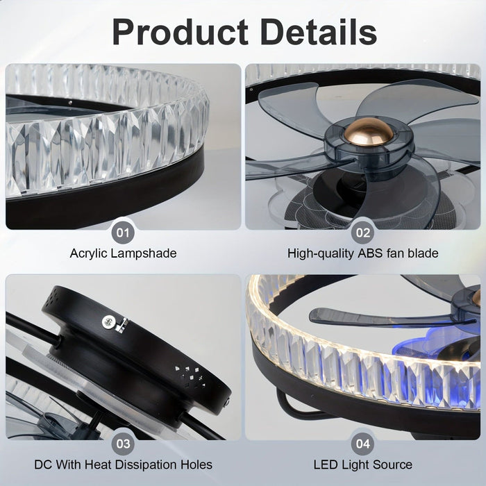 Modern LED Ceiling Fan with App Remote Control, Bladeless Ceiling Fan for Bedroom Living Room-ErisView
