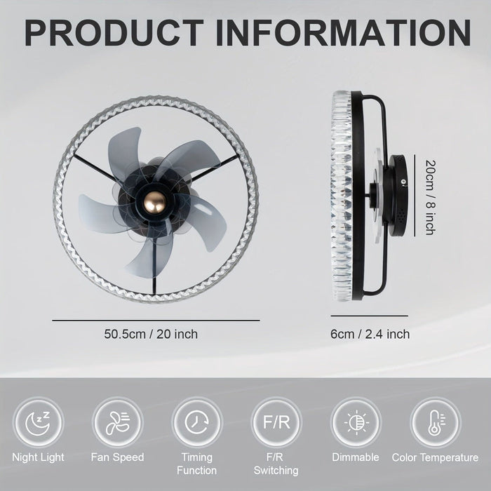 Modern LED Ceiling Fan with App Remote Control, Bladeless Ceiling Fan for Bedroom Living Room-ErisView