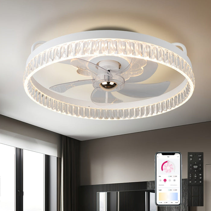 Modern LED Ceiling Fan with App Remote Control, Bladeless Ceiling Fan for Bedroom Living Room-White-ErisView