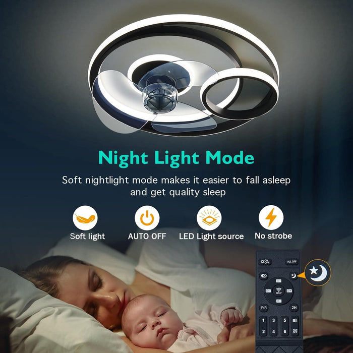 Modern LED Ceiling Fan with Lights, Small Low Profile Flush Mount Ceiling Fan with Remote and Smart APP Control for Bedroom Kitchen Dining Room-3-ErisView