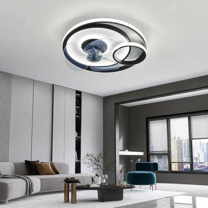 Modern LED Ceiling Fan with Lights, Small Low Profile Flush Mount Ceiling Fan with Remote and Smart APP Control for Bedroom Kitchen Dining Room-8-ErisView