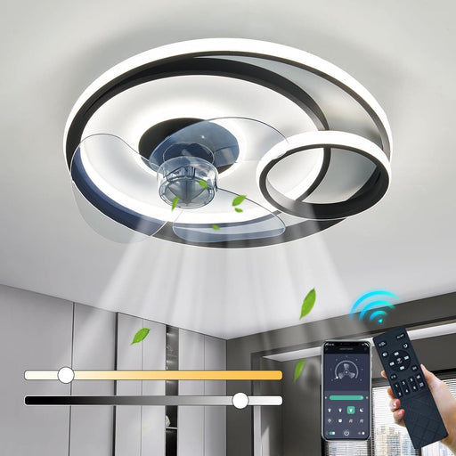 Modern LED Ceiling Fan with Lights, Small Low Profile Flush Mount Ceiling Fan with Remote and Smart APP Control for Bedroom Kitchen Dining Room-1-ErisView