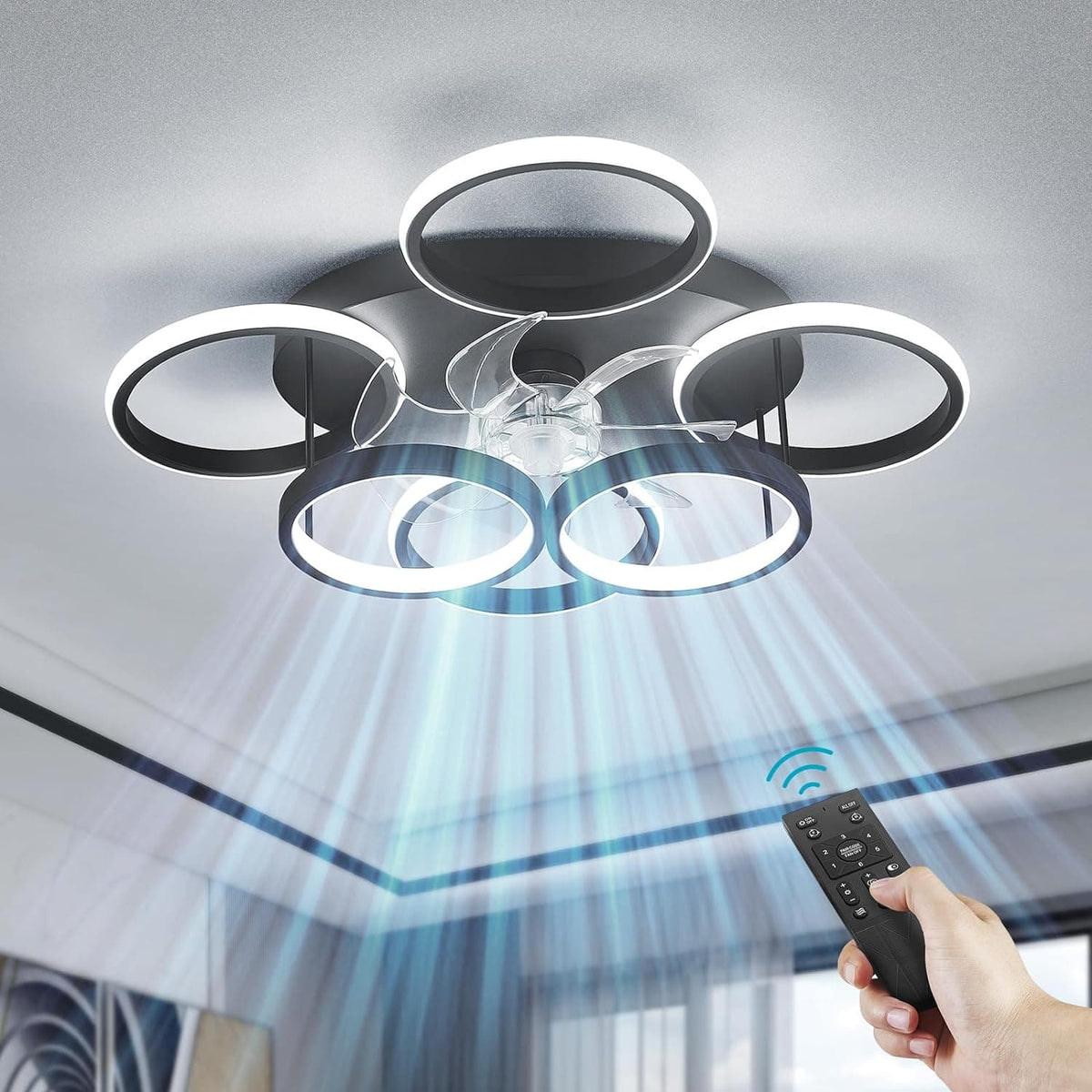 Modern Low Profile Ceiling Fan and Light, Smart Fancy Ceiling Fans, Bl ...