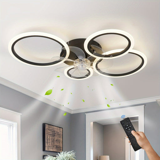 Modern Low Profile Ceiling Fan with LED Light and Remote Control, Dimmable Ceiling Fan for Bedroom Living Room Dining Room Kitchen-Black-ErisView