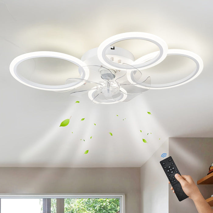 Modern Low Profile Ceiling Fan with LED Light and Remote Control, Dimmable Ceiling Fan for Bedroom Living Room Dining Room Kitchen-White-ErisView