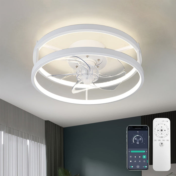 Modern Low Profile Ceiling Fan with Lights and Remote, Dimmable Bladeless Ceiling Fan for Bedroom Living Room Kitchen-White-15.7 in.-ErisView