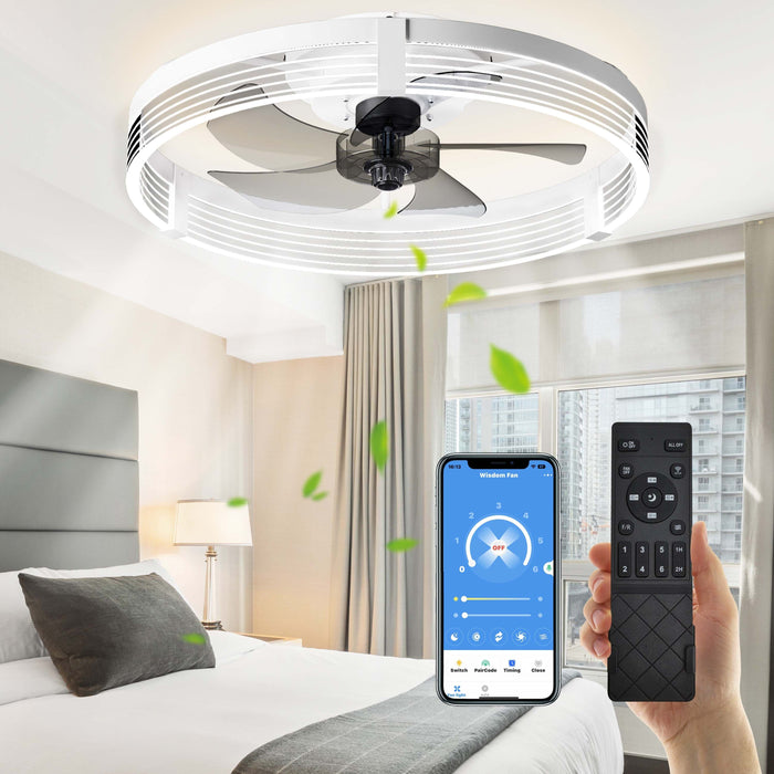 Modern Low Profile Ceiling Fan with Remote Control, Dimmable LED Ceiling Fan with Reversible Blades for Bedroom Living Room Home Decor-White-ErisView