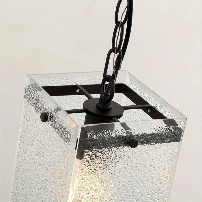 Modern Single Rectangle Pendant Light with Hammered Glass Lampshade-ErisView