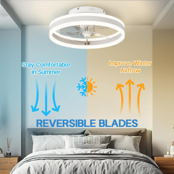 Modern Small Low Profile Ceiling Fan with Light, Semi Flush Mount Enclosed Ceiling Fan with APP Remote Control, Black Bedroom Ceiling Fans, Living Room Fan-13-ErisView