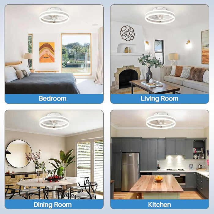 Modern Small Low Profile Ceiling Fan with Light, Semi Flush Mount Enclosed Ceiling Fan with APP Remote Control, Black Bedroom Ceiling Fans, Living Room Fan-15-ErisView