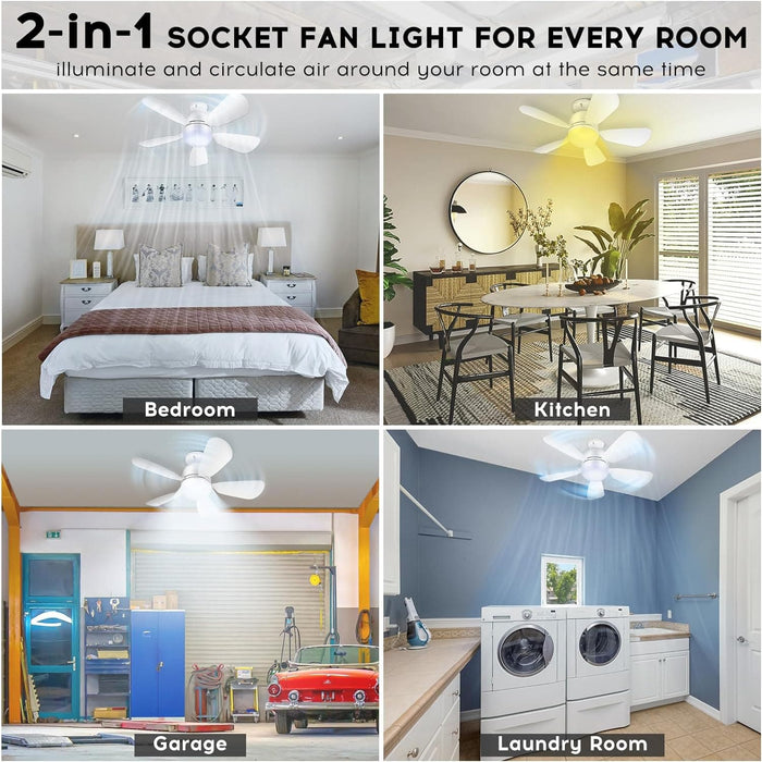 Modern Socket Fan Light, Small Ceiling Fan with Lights and Remote, Screw In Light Socket Fan-2-ErisView
