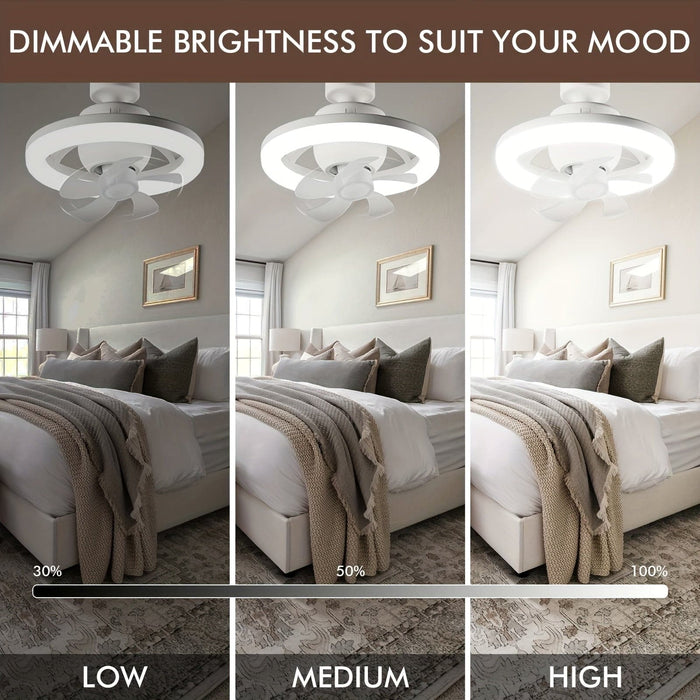 Modern White Ceiling Fan with Remote and LED Light, Round Ceiling Fan for Kitchen Dining Room Bedroom-ErisView