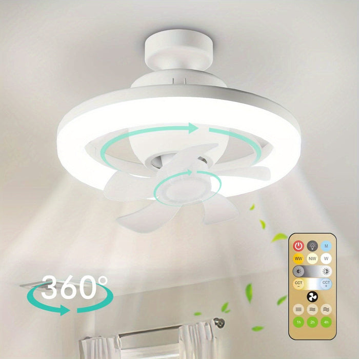 Modern White Ceiling Fan with Remote and LED Light, Round Ceiling Fan for Kitchen Dining Room Bedroom-ErisView