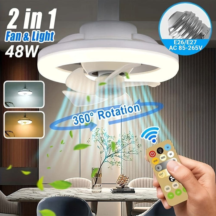 Modern White Ceiling Fan with Remote and LED Light, Round Ceiling Fan for Kitchen Dining Room Bedroom-ErisView