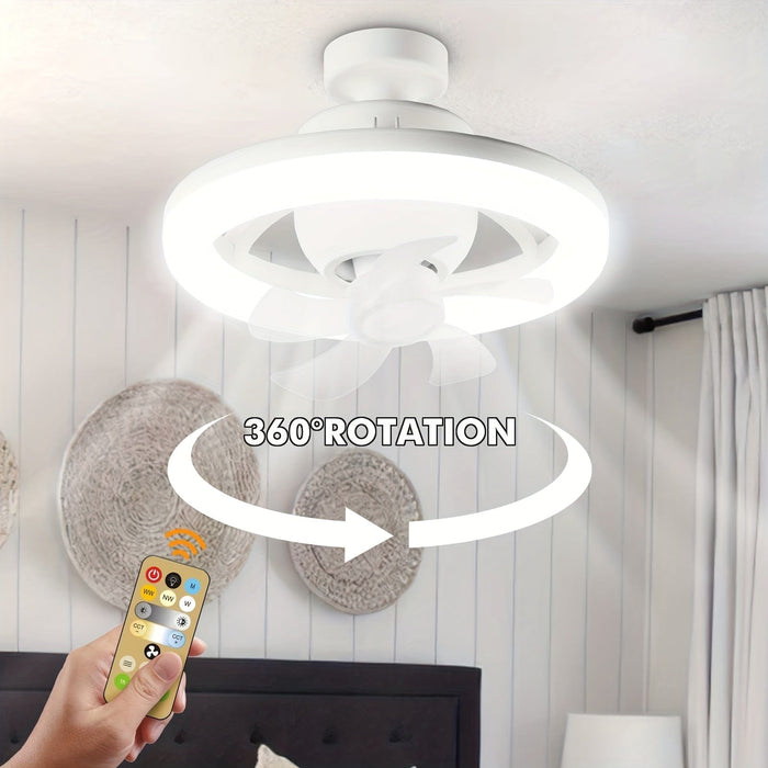 Modern White Ceiling Fan with Remote and LED Light, Round Ceiling Fan for Kitchen Dining Room Bedroom-ErisView
