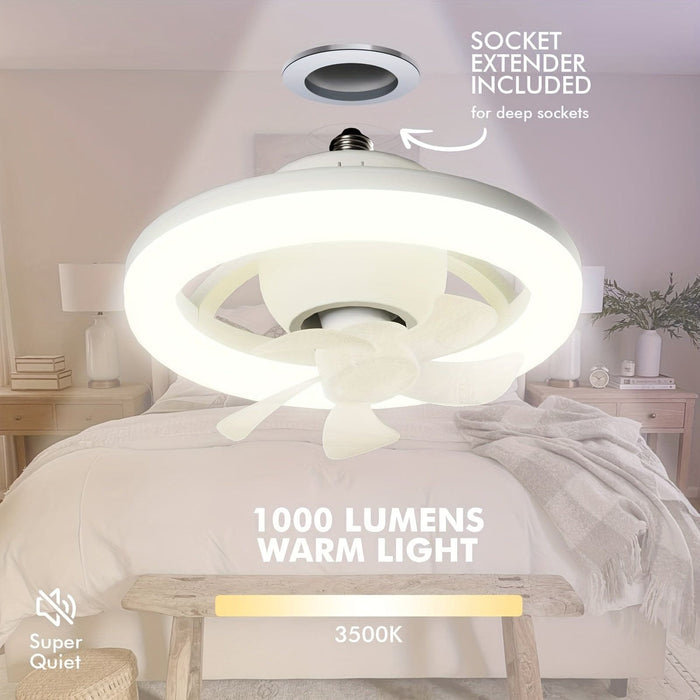 Modern White Ceiling Fan with Remote and LED Light, Round Ceiling Fan for Kitchen Dining Room Bedroom-ErisView