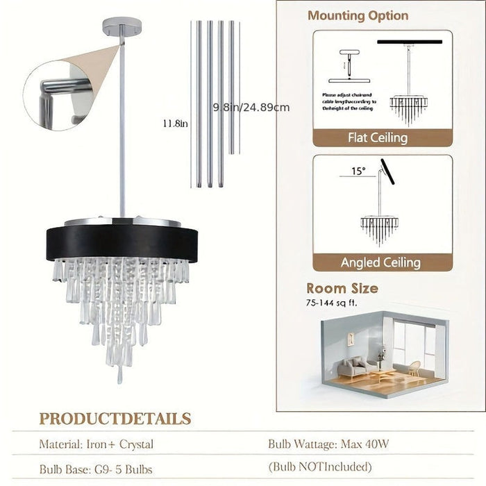 Modern Crystal Chandelier for Living Room, Round Luxury Crystal Chandelier, Tiered Crystal Chandelier-Dimension-ErisView