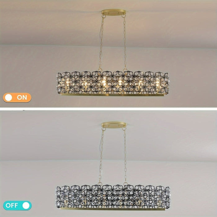 Modern Oval Crystal Chandelier, Crystal Hanging Light Fixture, Luxury Gold Pendant Light for Kitchen Island Dining Room-Turn on/off-ErisView