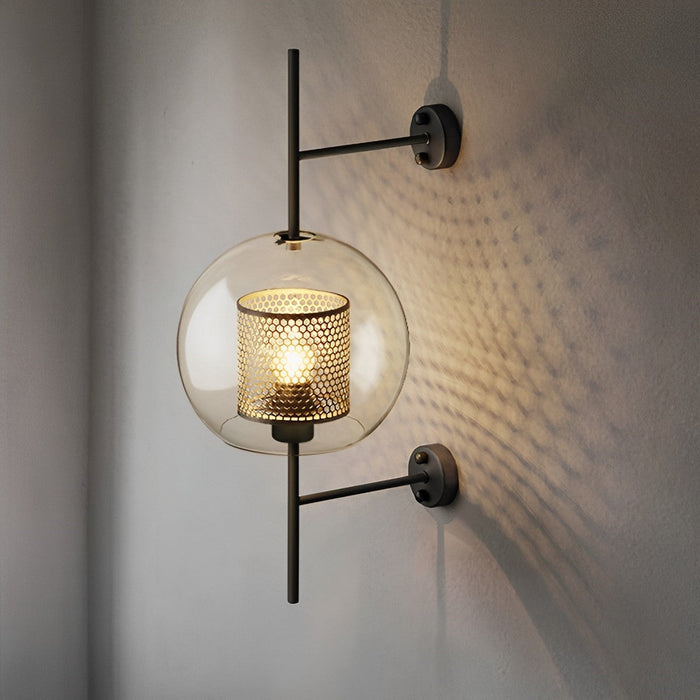 Vintage Industrial Glass Globe LED Wall Sconce, Hardwired Accent Lighting for Hallway/Living Room/Bedroom