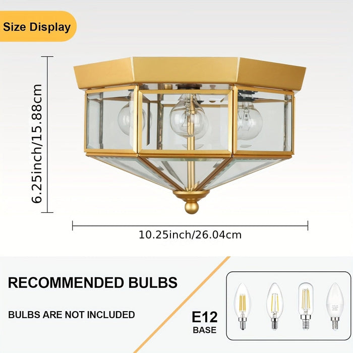 Octagon-Shaped 4-Light Flush Mount Ceiling Light with Clear Glass Shade, Farmhouse Ceiling Light for Kitchen Bedroom Foyer Stairway Hall Closet Porch-ErisView