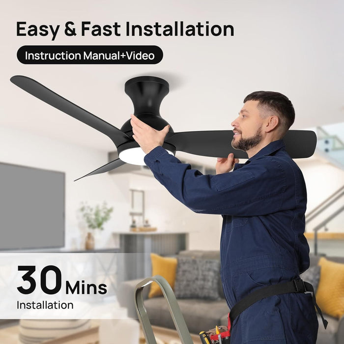 Outdoor Fans with Lights Remote Control, White Low Profile Ceiling Fan, Modern Flush Mount Ceiling Fan for Indoor Outdoor Use-15-ErisView