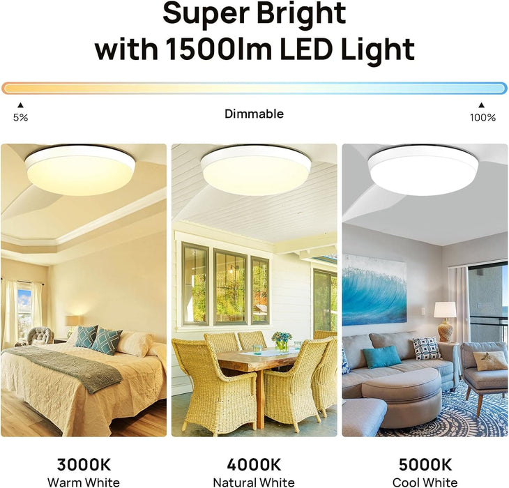 Outdoor Fans with Lights Remote Control, White Low Profile Ceiling Fan, Modern Flush Mount Ceiling Fan for Indoor Outdoor Use-2-ErisView
