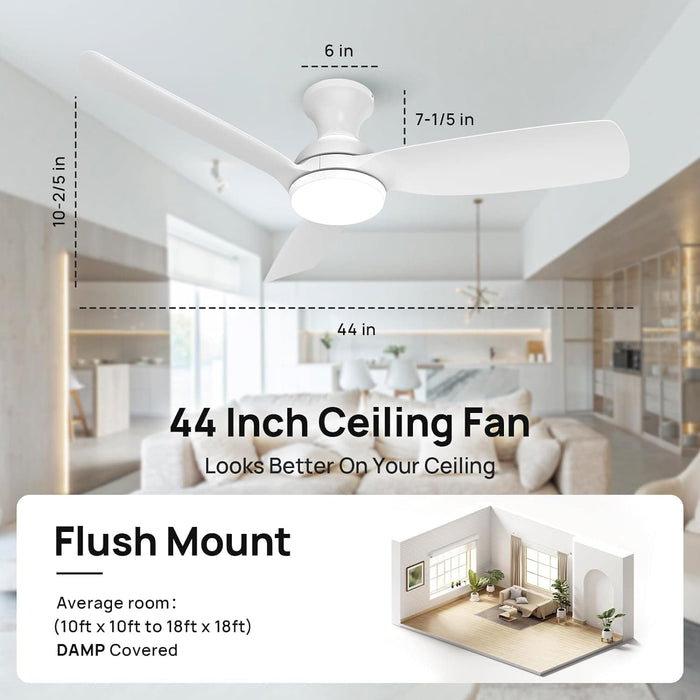 Outdoor Fans with Lights Remote Control, White Low Profile Ceiling Fan, Modern Flush Mount Ceiling Fan for Indoor Outdoor Use-4-ErisView