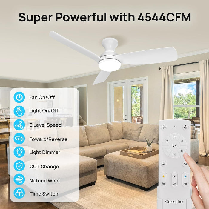 Outdoor Fans with Lights Remote Control, White Low Profile Ceiling Fan, Modern Flush Mount Ceiling Fan for Indoor Outdoor Use-6-ErisView