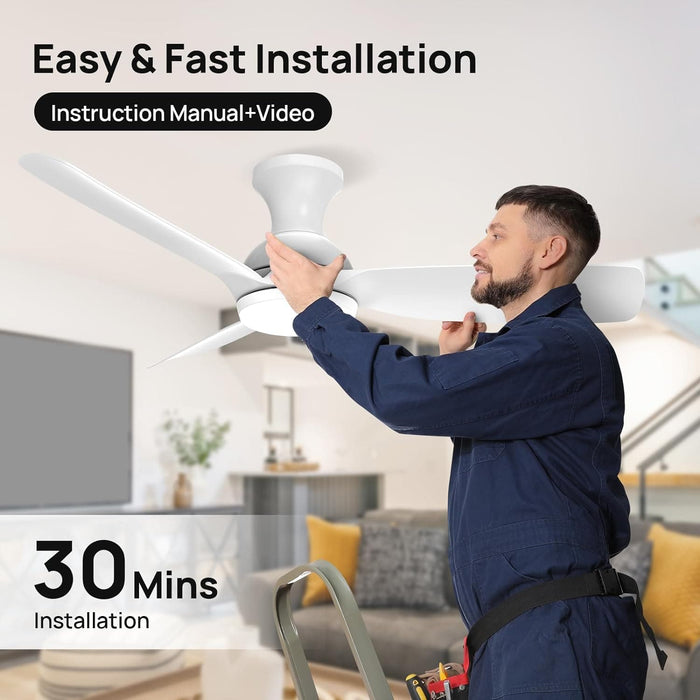 Outdoor Fans with Lights Remote Control, White Low Profile Ceiling Fan, Modern Flush Mount Ceiling Fan for Indoor Outdoor Use-7-ErisView