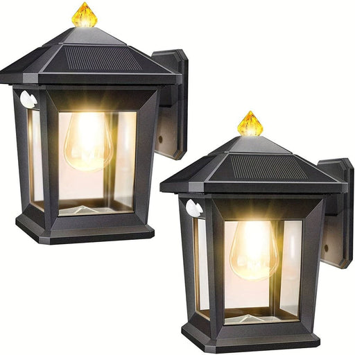 Outdoor Solar Wall Light, Waterproof Outdoor Vintage Black Wall Motion Sensor Light, Outdoor Villa Night Light for Exterior Porch Patio Garage Patio-Set of 2-ErisView