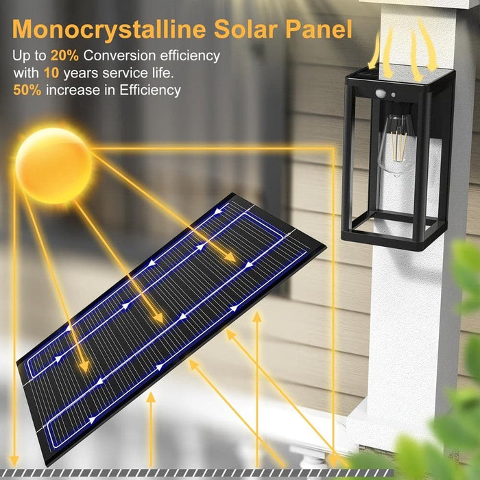 Outdoor Solar Wall Light, Dusk to Dawn Motion Sensor Solar Porch Light with Panel, Waterproof Exterior Wall Lantern Light for Patio Front Garage-ErisView