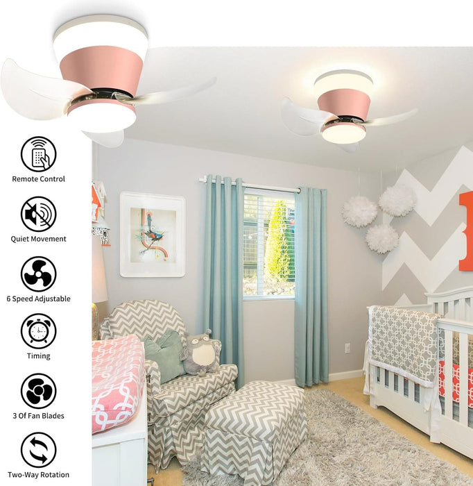 Pink Ceiling Fan with Lights and Remote APP Control, Modern Dimmable Noiseless Flush Mount Ceiling Fan for Kitchen Bedroom, Living Room Fan-6-ErisView
