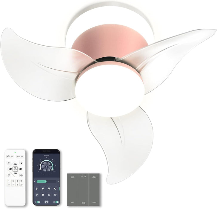 Pink Ceiling Fan with Lights and Remote APP Control, Modern Dimmable Noiseless Flush Mount Ceiling Fan for Kitchen Bedroom, Living Room Fan-9-ErisView