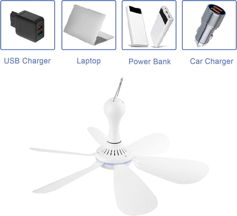 Portable Usb Ceiling Fan with on/off Switch, 6 Blades Small Quiet Ceiling Fan Hanging Fan for Camping Cruise Rv Tent Gazebo Dormitory Home Office-4-ErisView
