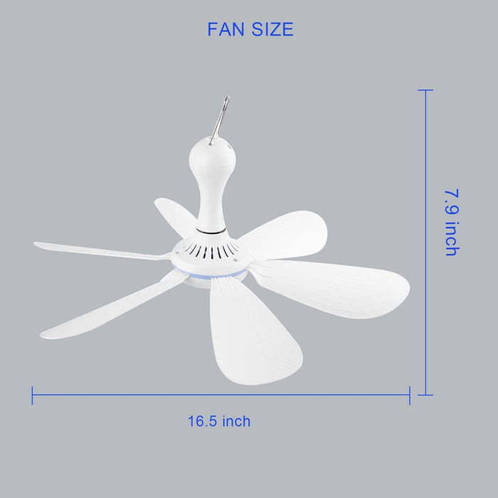 Portable Usb Ceiling Fan with on/off Switch, 6 Blades Small Quiet Ceiling Fan Hanging Fan for Camping Cruise Rv Tent Gazebo Dormitory Home Office-5-ErisView