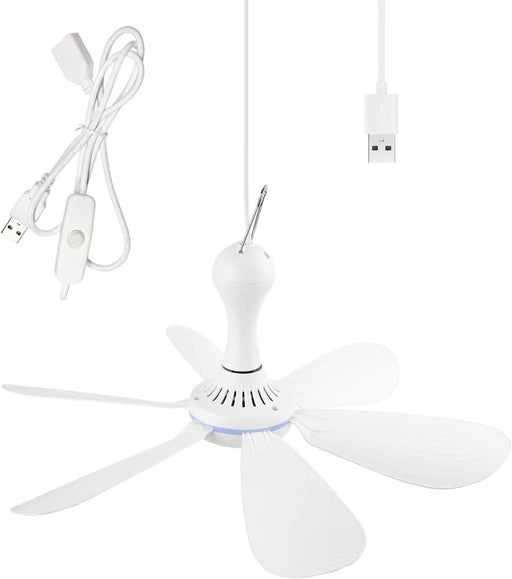 Portable Usb Ceiling Fan with on/off Switch, 6 Blades Small Quiet Ceiling Fan Hanging Fan for Camping Cruise Rv Tent Gazebo Dormitory Home Office-1-ErisView
