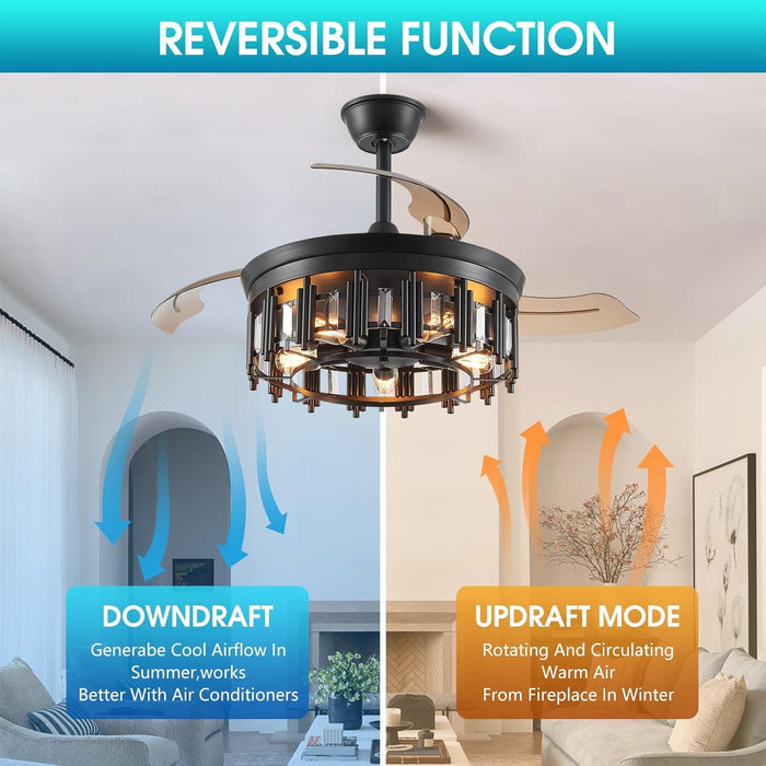 Pretty Ceiling Fans with Lights and Remote, Caged Farmhouse Rustic Industrial Ceiling Fans for Living Room Bedroom-2-ErisView