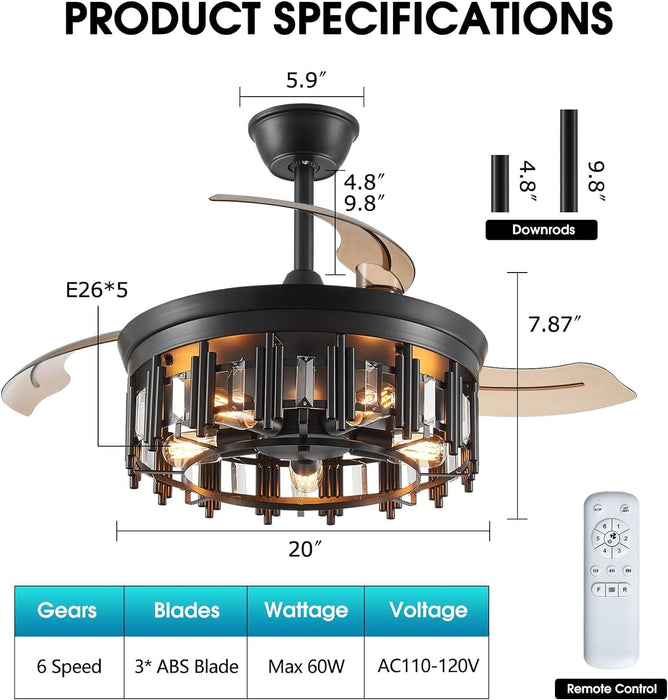 Pretty Ceiling Fans with Lights and Remote, Caged Farmhouse Rustic Industrial Ceiling Fans for Living Room Bedroom-3-ErisView