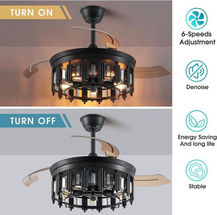 Pretty Ceiling Fans with Lights and Remote, Caged Farmhouse Rustic Industrial Ceiling Fans for Living Room Bedroom-4-ErisView