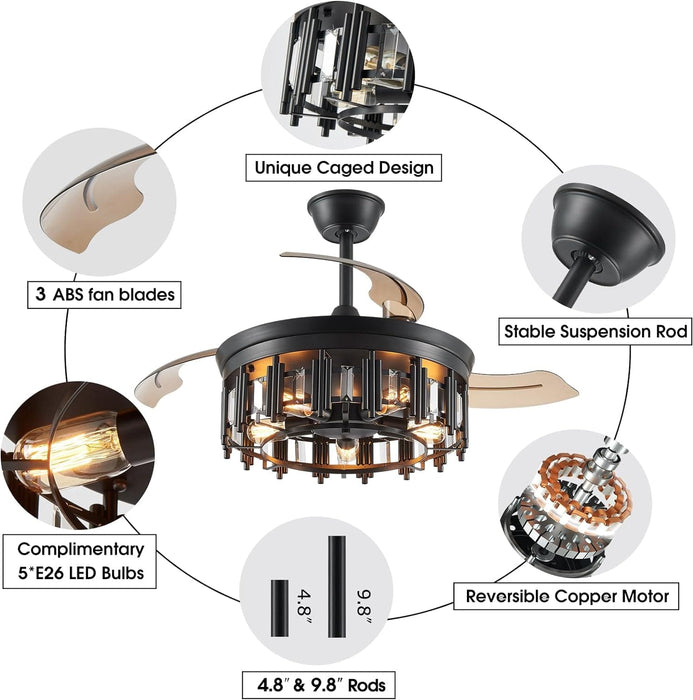 Pretty Ceiling Fans with Lights and Remote, Caged Farmhouse Rustic Industrial Ceiling Fans for Living Room Bedroom-5-ErisView
