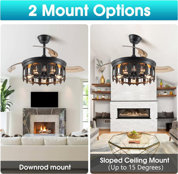 Pretty Ceiling Fans with Lights and Remote, Caged Farmhouse Rustic Industrial Ceiling Fans for Living Room Bedroom-6-ErisView