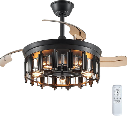 Pretty Ceiling Fans with Lights and Remote, Caged Farmhouse Rustic Industrial Ceiling Fans for Living Room Bedroom-1-ErisView