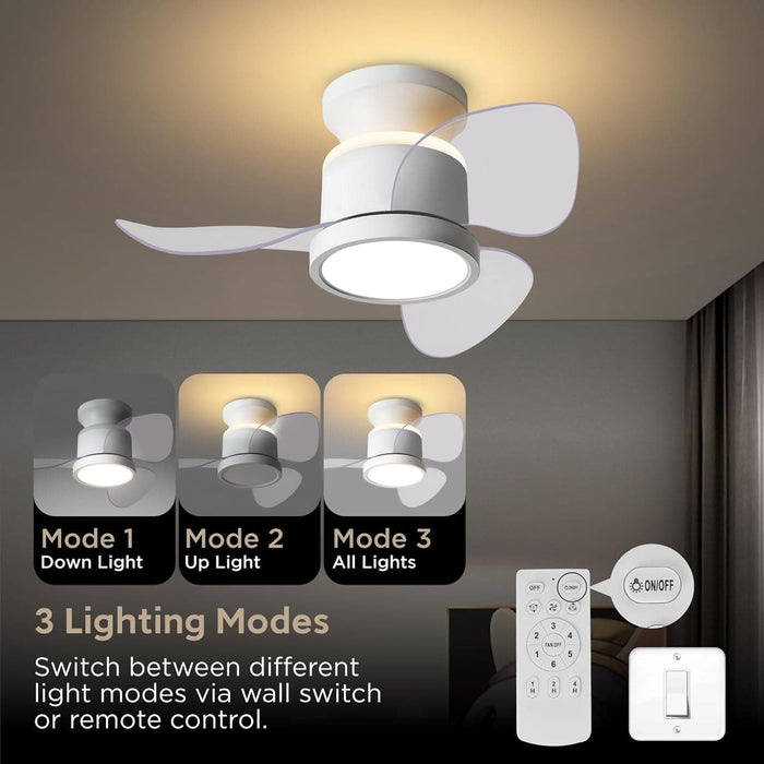 Quiet Ceiling Fans with Up and Down Lights, Small Reversible DC Ceiling Fan with Remote Control, Bedroom Ceiling Fans -2-ErisView