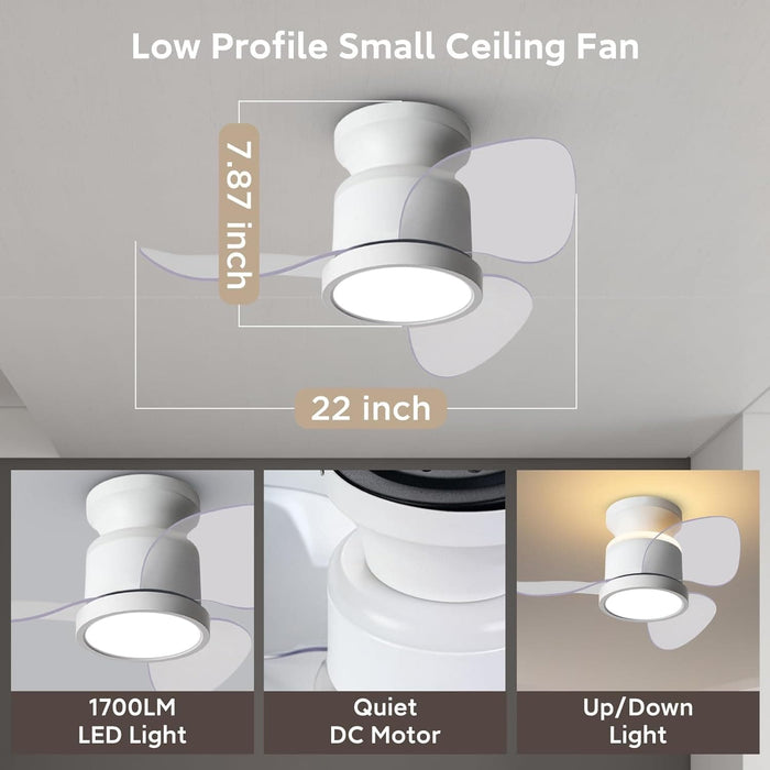 Quiet Ceiling Fans with Up and Down Lights, Small Reversible DC Ceiling Fan with Remote Control, Bedroom Ceiling Fans -4-ErisView