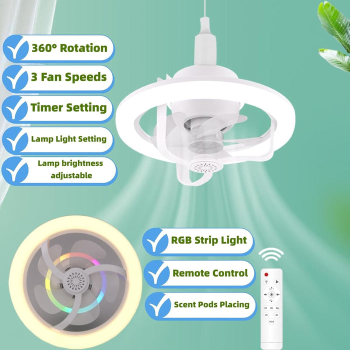 RGB Light Socket Fan with Remote, 360¡ã Rotation Light Socket Fan for Bedroom Living Room Dining Room-2-ErisView