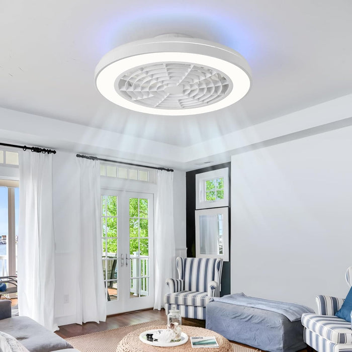 RGB Remote Control Ceiling Fan and Light, Ceiling Fan with Low Profile Light, Flush Mount Fan for Bedroom Living Room -2-ErisView