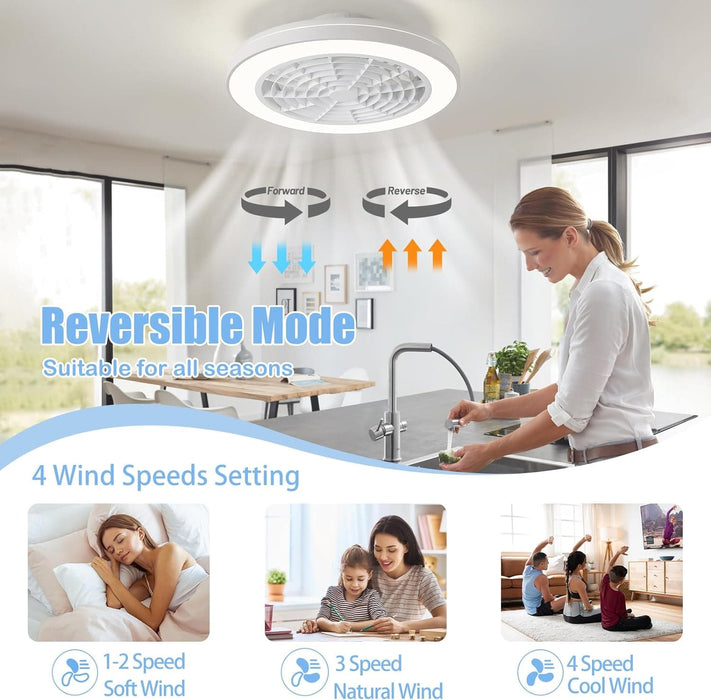 RGB Remote Control Ceiling Fan and Light, Ceiling Fan with Low Profile Light, Flush Mount Fan for Bedroom Living Room -4-ErisView