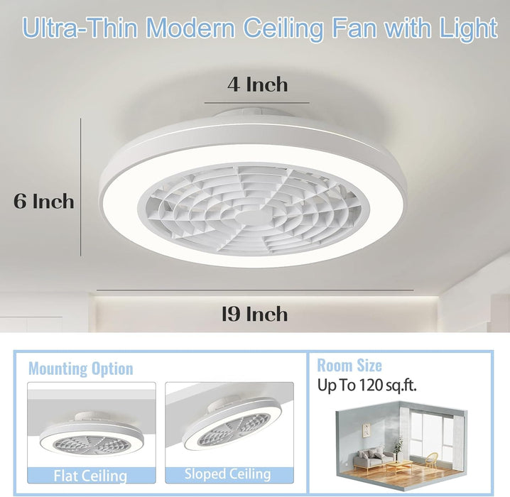 RGB Remote Control Ceiling Fan and Light, Ceiling Fan with Low Profile Light, Flush Mount Fan for Bedroom Living Room -6-ErisView