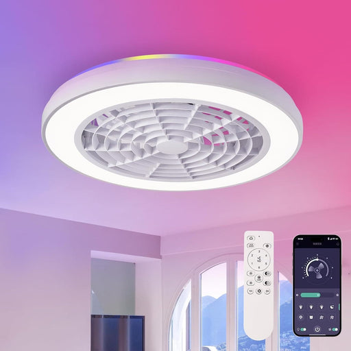 RGB Remote Control Ceiling Fan and Light, Ceiling Fan with Low Profile Light, Flush Mount Fan for Bedroom Living Room -1-ErisView
