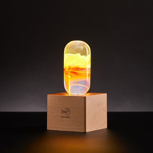 Red and White Capsule-Shaped EP Light LED Table Lamp with Vintage Square Wooden Base for Holiday Gift Festival Decor-ErisView